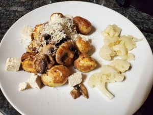 Fried Bouillon Fingerlings with pan-seared mushroom